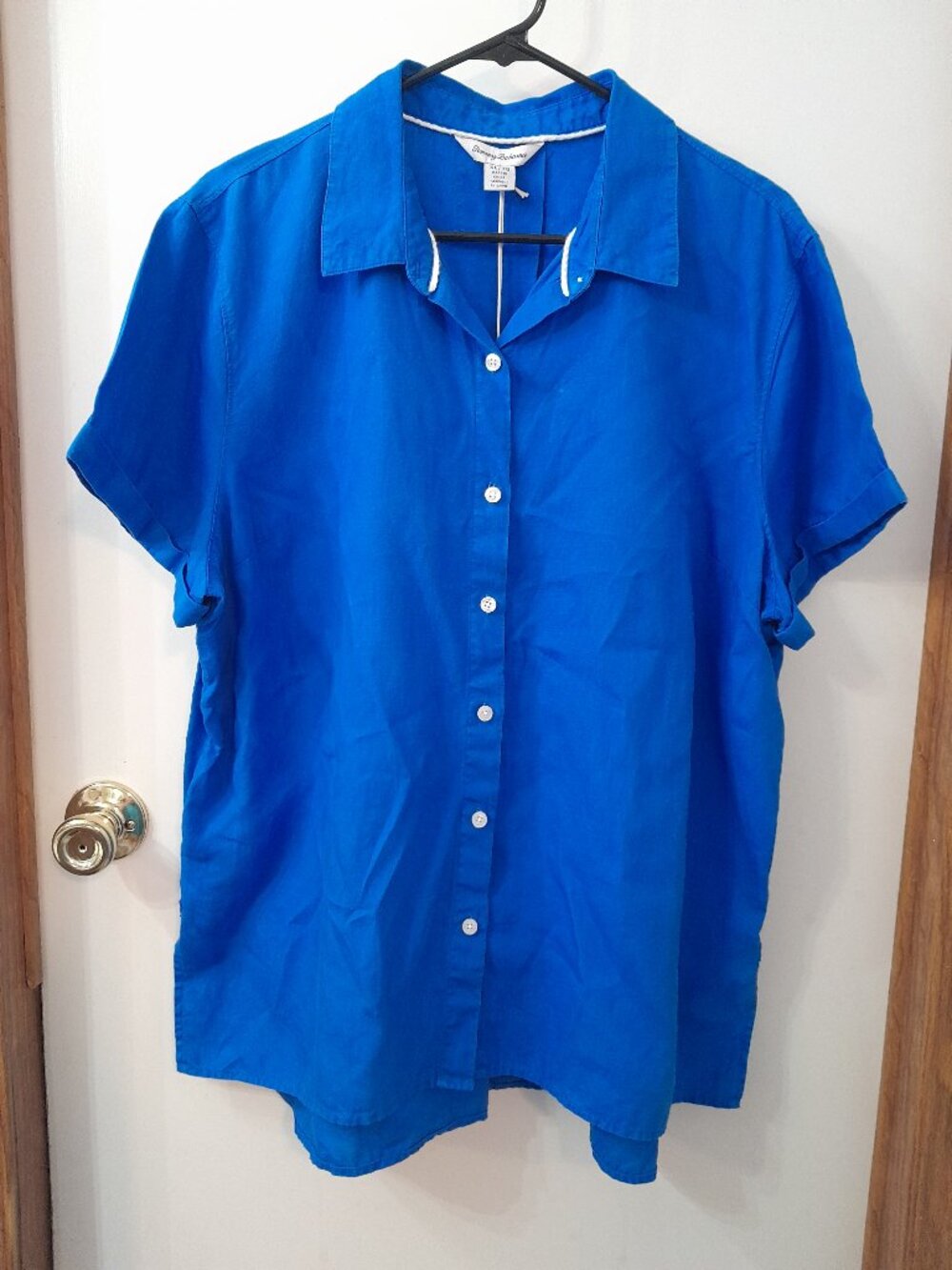 NWT Tommy Bahama 100% Linen Blue Women's Short Sleeve Shirt Size XL